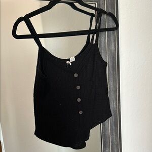 sky and sparrow waffle knit black button-up tank